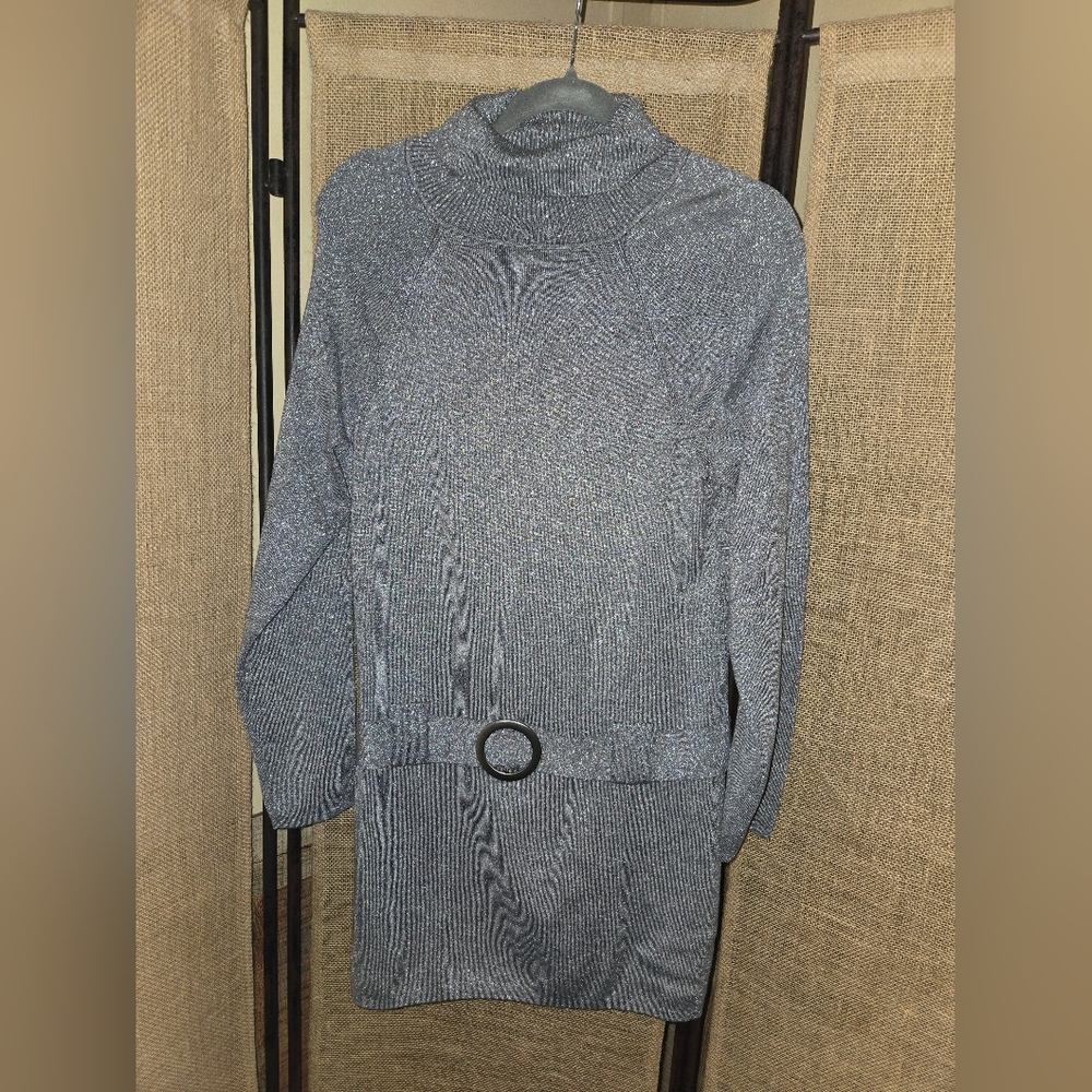 INC International Concepts Metallic Gray Long Sleeve Sweater Dress XL